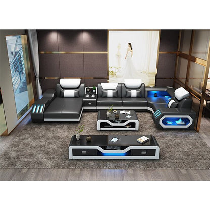 MANBAS Luxury Smart Living Room Sofa w/ BT, Speakers, Coffee Table & TV Stand