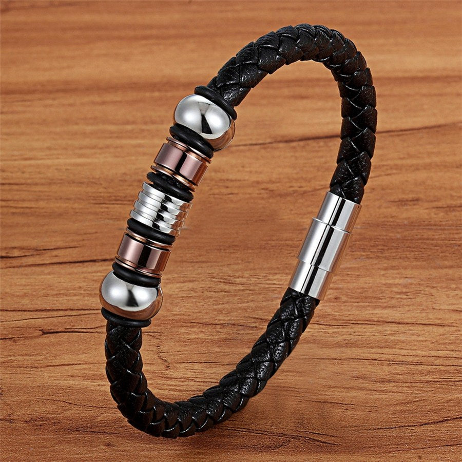 TYO Stainless Steel Leather Bracelet