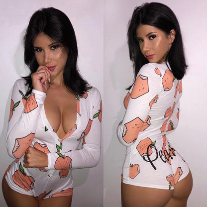 Printed V-Neck Long Sleeve Bodysuit