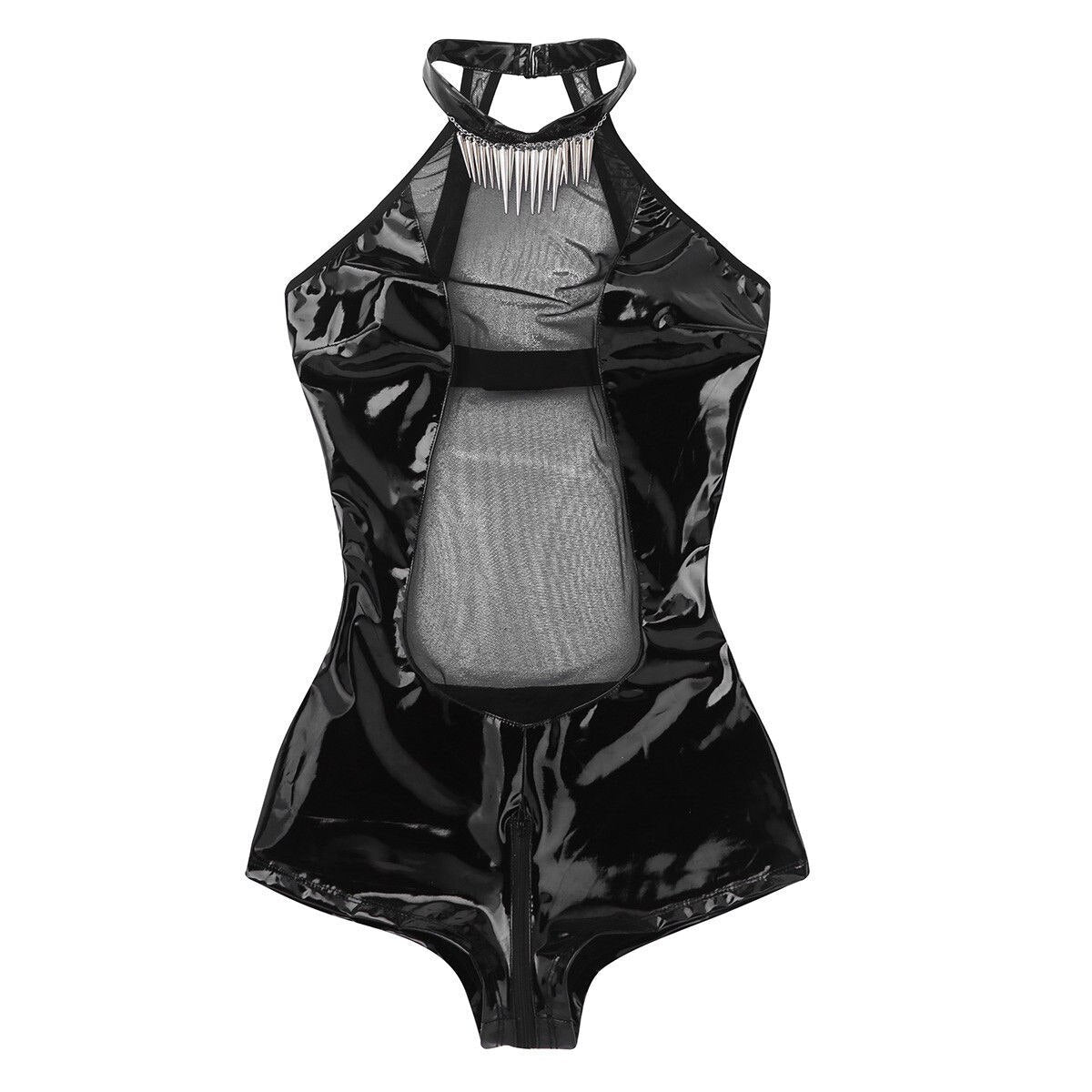 Black Mesh Sleeveless Leather Bodysuit