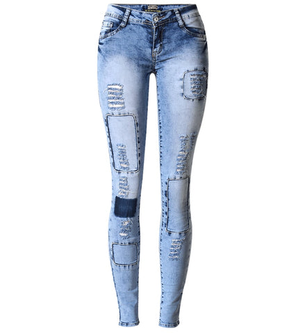Low Waist Patchwork Skinny Jeans