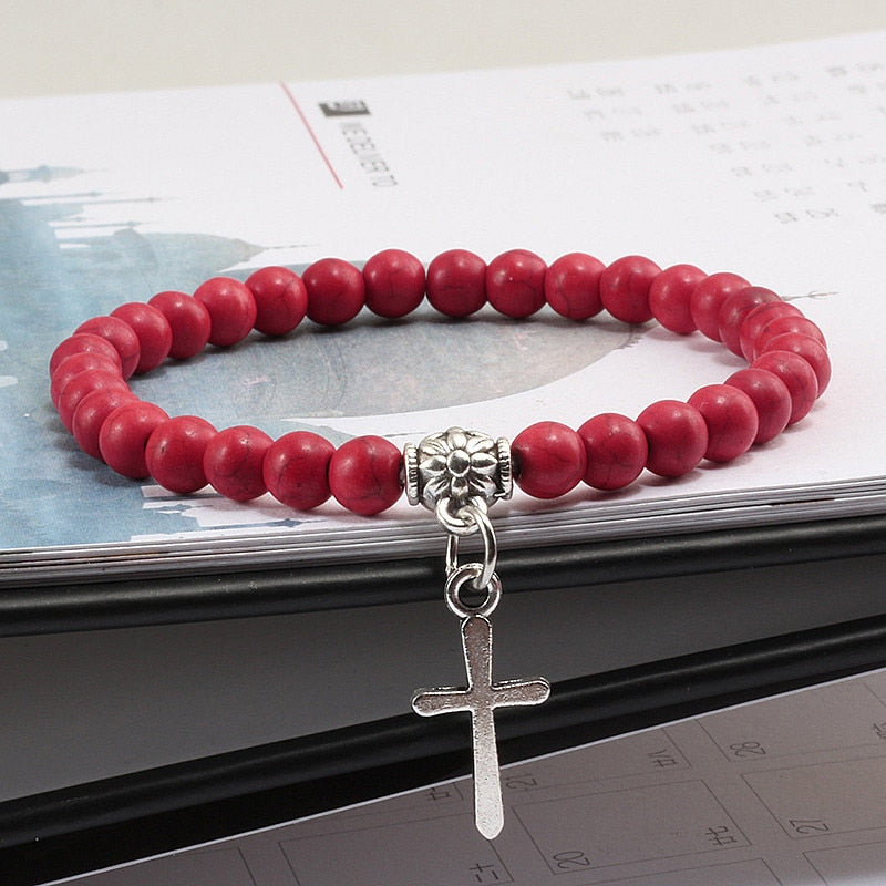 6mm Boho Blue Beads Bracelet