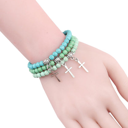 6mm Boho Blue Beads Bracelet