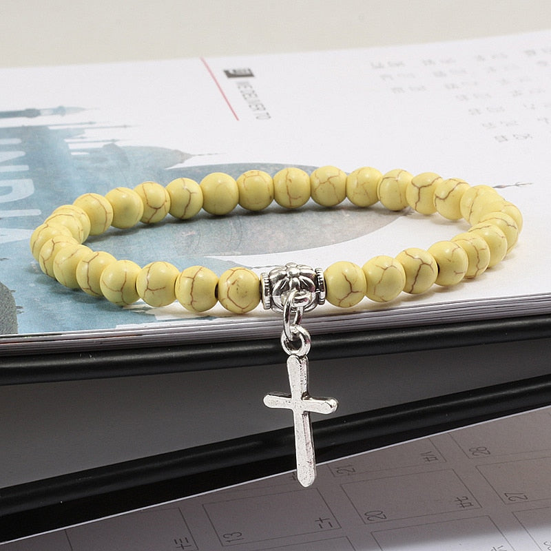 6mm Boho Blue Beads Bracelet