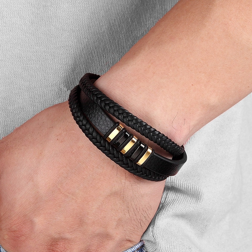 TYO Stainless Steel Leather Bracelet