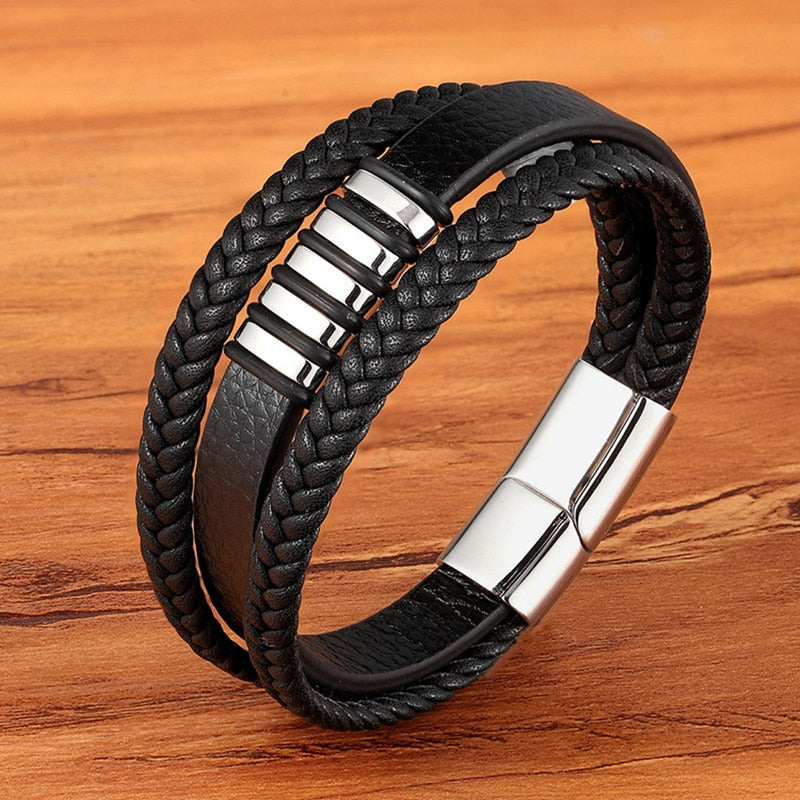 TYO Stainless Steel Leather Bracelet