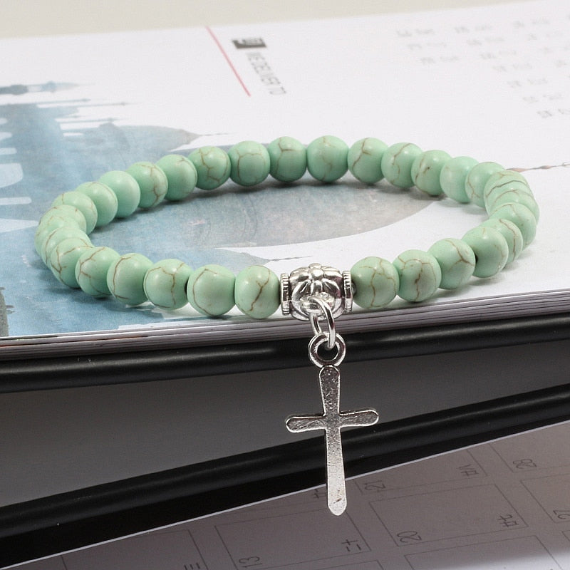 6mm Boho Blue Beads Bracelet