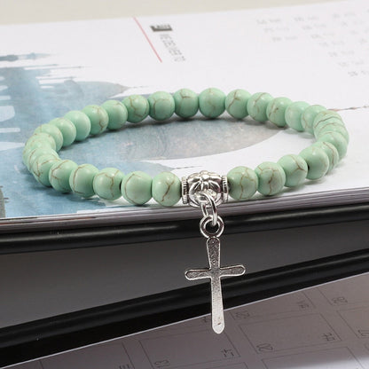 6mm Boho Blue Beads Bracelet
