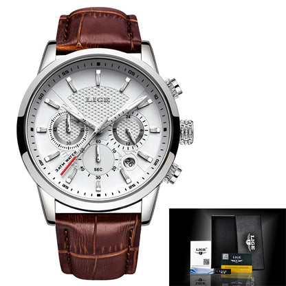 LIGE Leather Strap Watch
