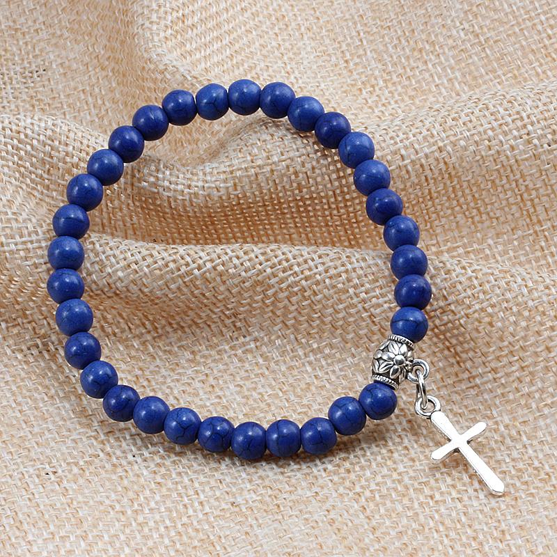 6mm Boho Blue Beads Bracelet
