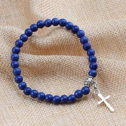 6mm Boho Blue Beads Bracelet