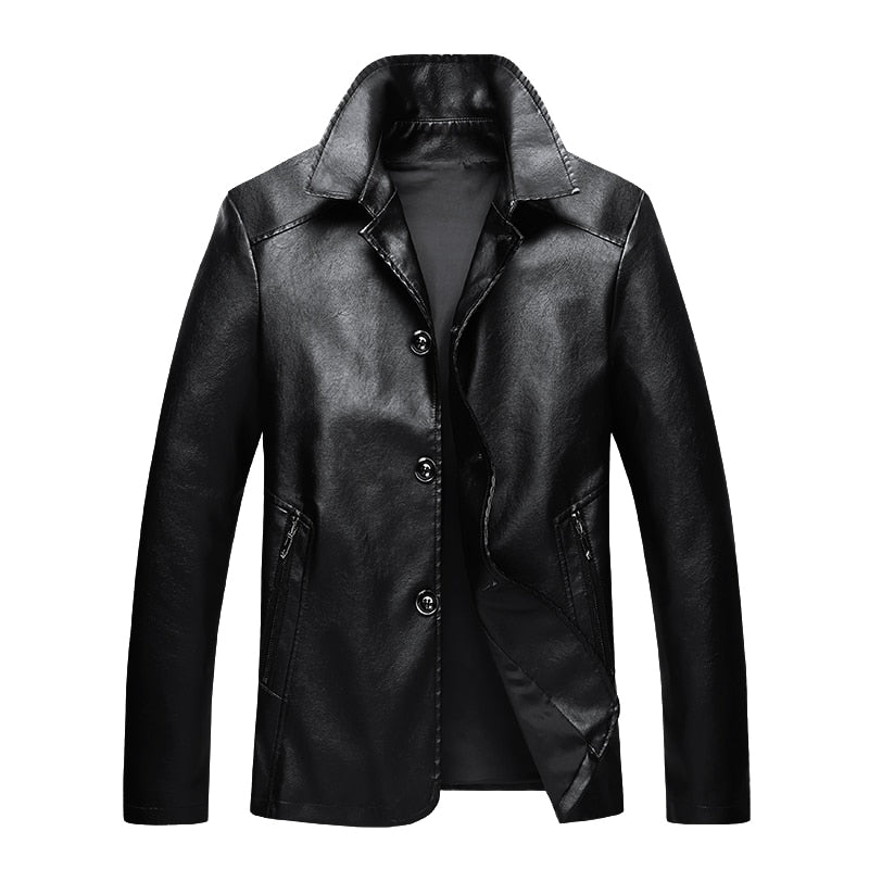 Slim Fit Standing Collar Leather Jacket