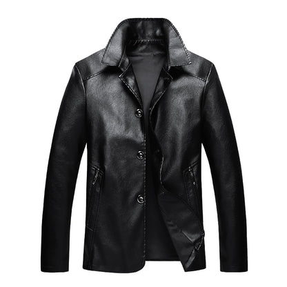 Slim Fit Standing Collar Leather Jacket