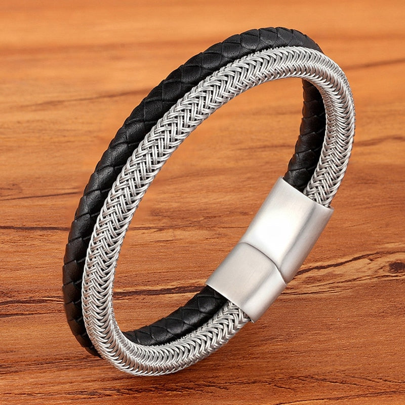 TYO Stainless Steel Leather Bracelet