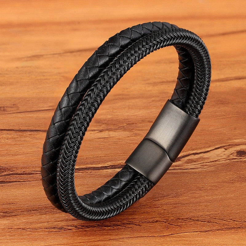 TYO Stainless Steel Leather Bracelet