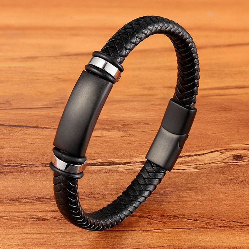 TYO Stainless Steel Leather Bracelet