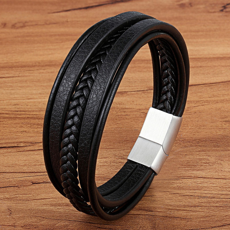TYO Stainless Steel Leather Bracelet