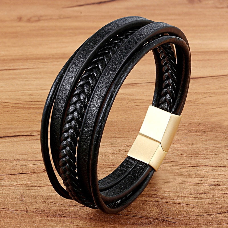 TYO Stainless Steel Leather Bracelet