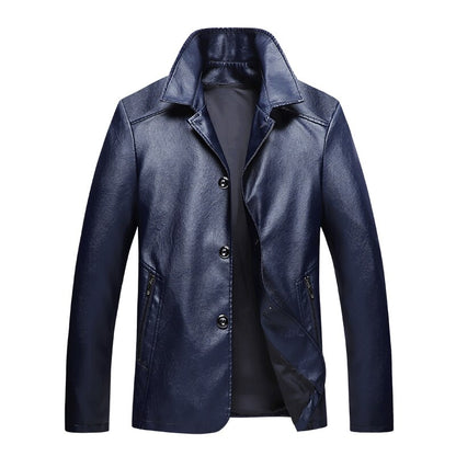 Slim Fit Standing Collar Leather Jacket