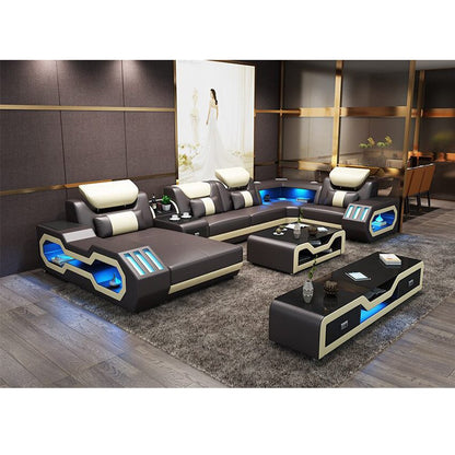 MANBAS Luxury Smart Living Room Sofa w/ BT, Speakers, Coffee Table & TV Stand