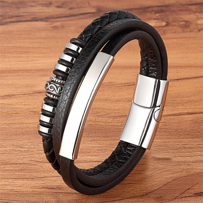 TYO Stainless Steel Leather Bracelet