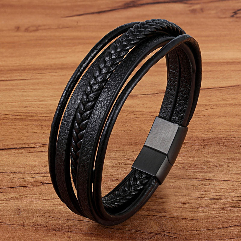 TYO Stainless Steel Leather Bracelet