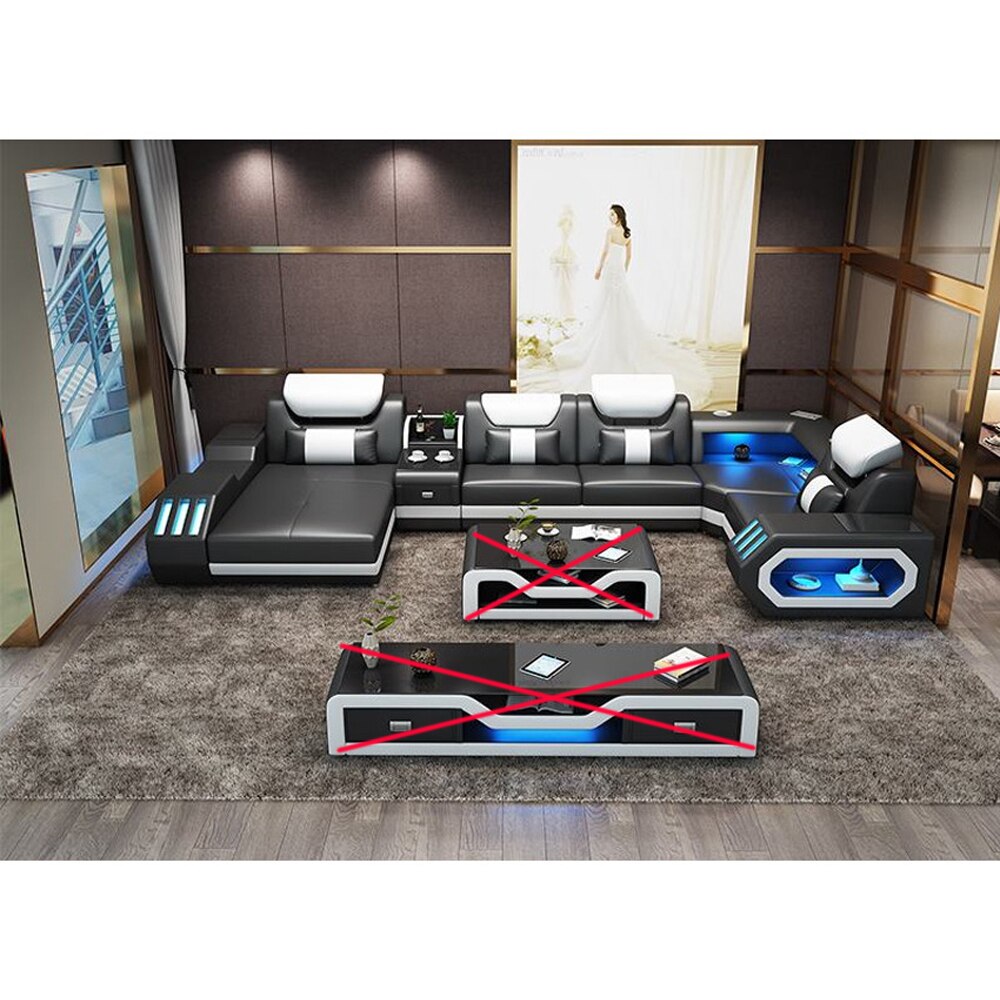 MANBAS Luxury Smart Living Room Sofa w/ BT, Speakers, Coffee Table & TV Stand
