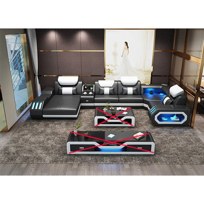 MANBAS Luxury Smart Living Room Sofa w/ BT, Speakers, Coffee Table & TV Stand