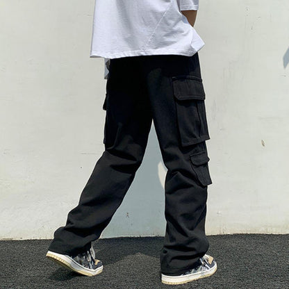 Solid Color Multi-Pockets Straight Pants