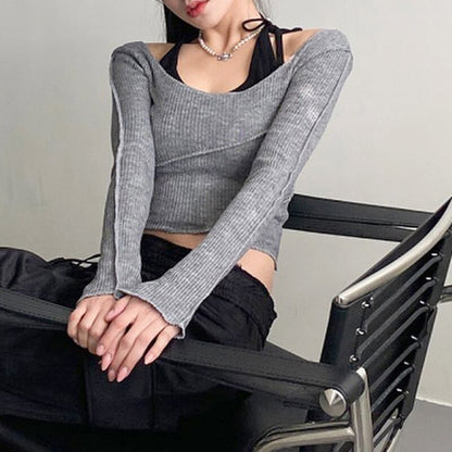 Grey Patchwork Halter Top