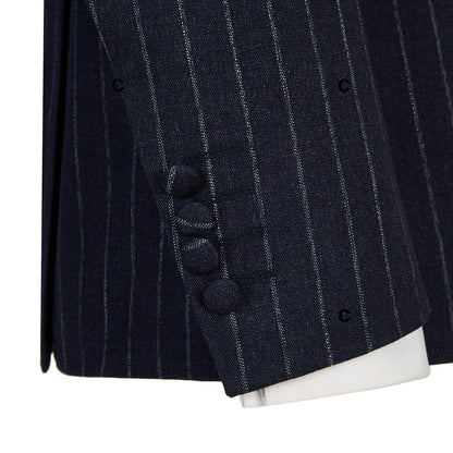 Cenne Des Graoom Navy Blue Pinstripe Suit Right Side Button Jacket Pants 2 Pcs Slim Fit Groomsman Wedding Dress Party