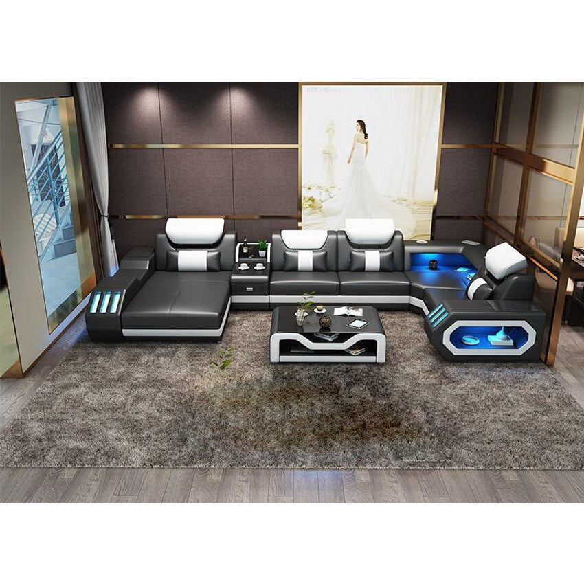 MANBAS Luxury Smart Living Room Sofa w/ BT, Speakers, Coffee Table & TV Stand