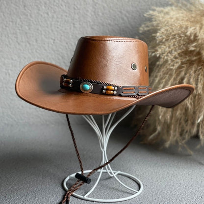 Faux Leather Western Cowboy Hat