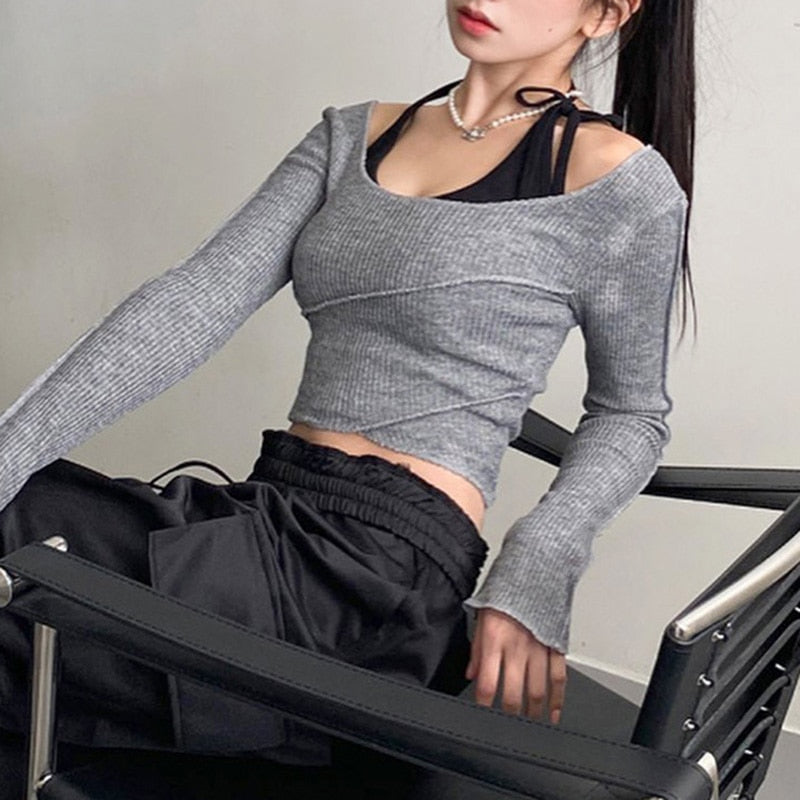Grey Patchwork Halter Top