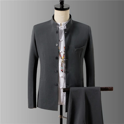 2 Piece Collarless Suit