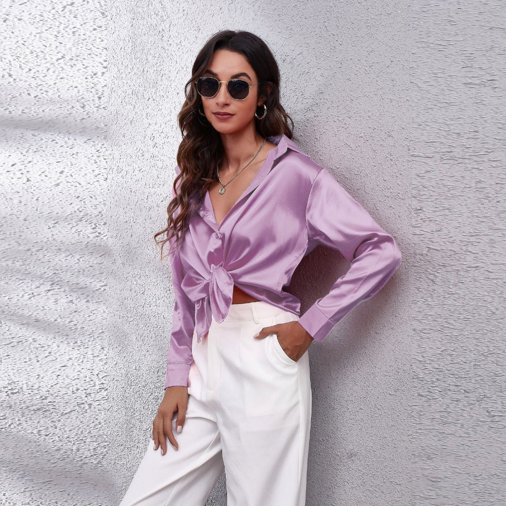 Satin Tie-Front Shirt