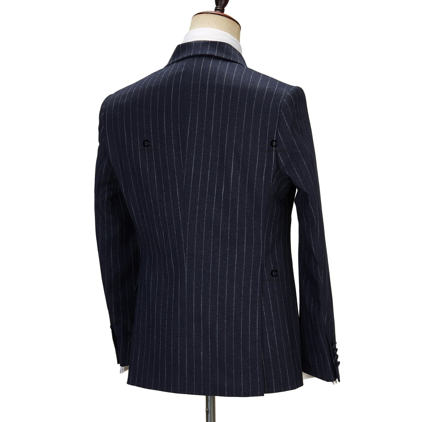 Cenne Des Graoom Navy Blue Pinstripe Suit Right Side Button Jacket Pants 2 Pcs Slim Fit Groomsman Wedding Dress Party