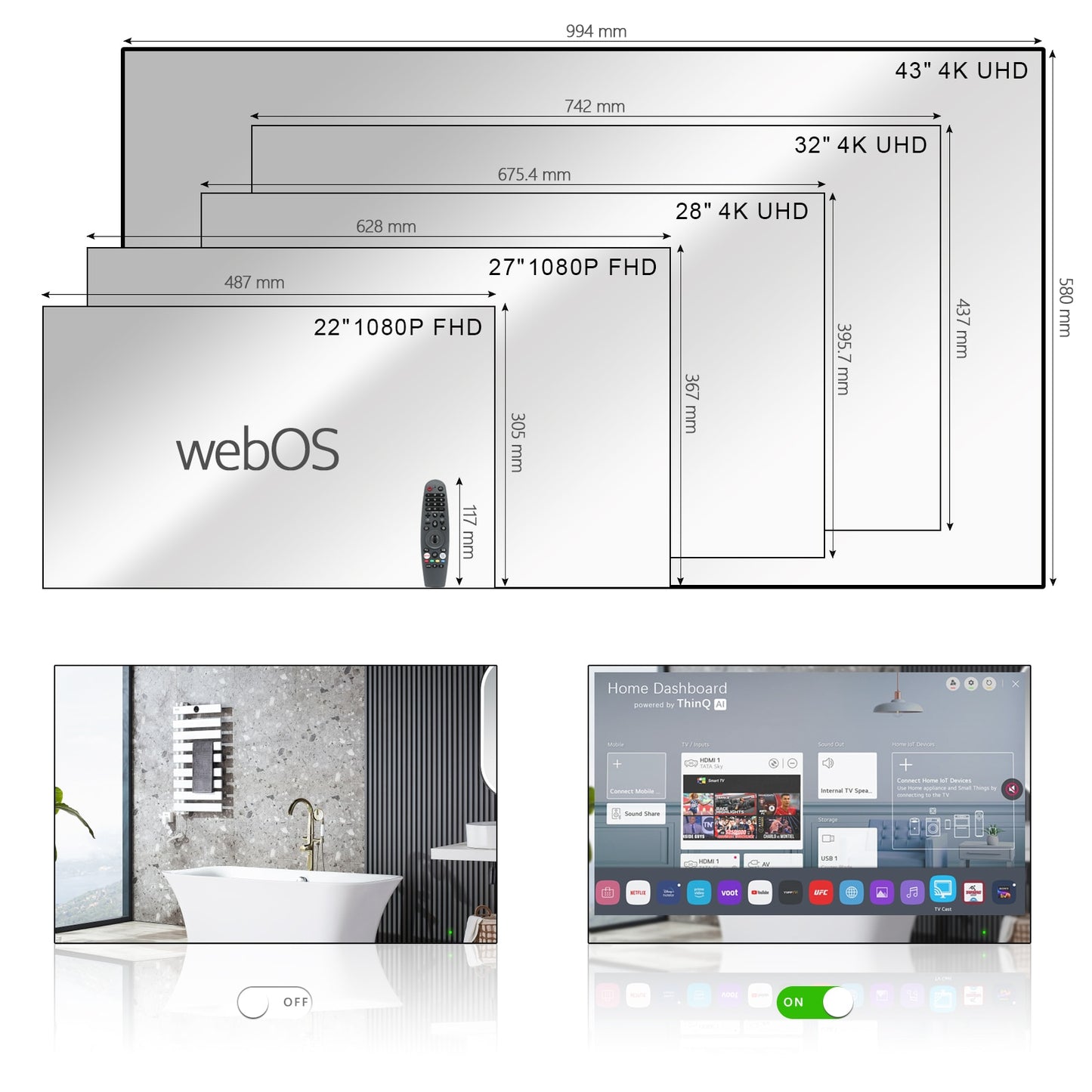 4K 43 in Bathroom LED TV