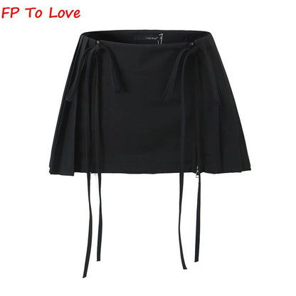 Zipper Lace-up Mini Skirt