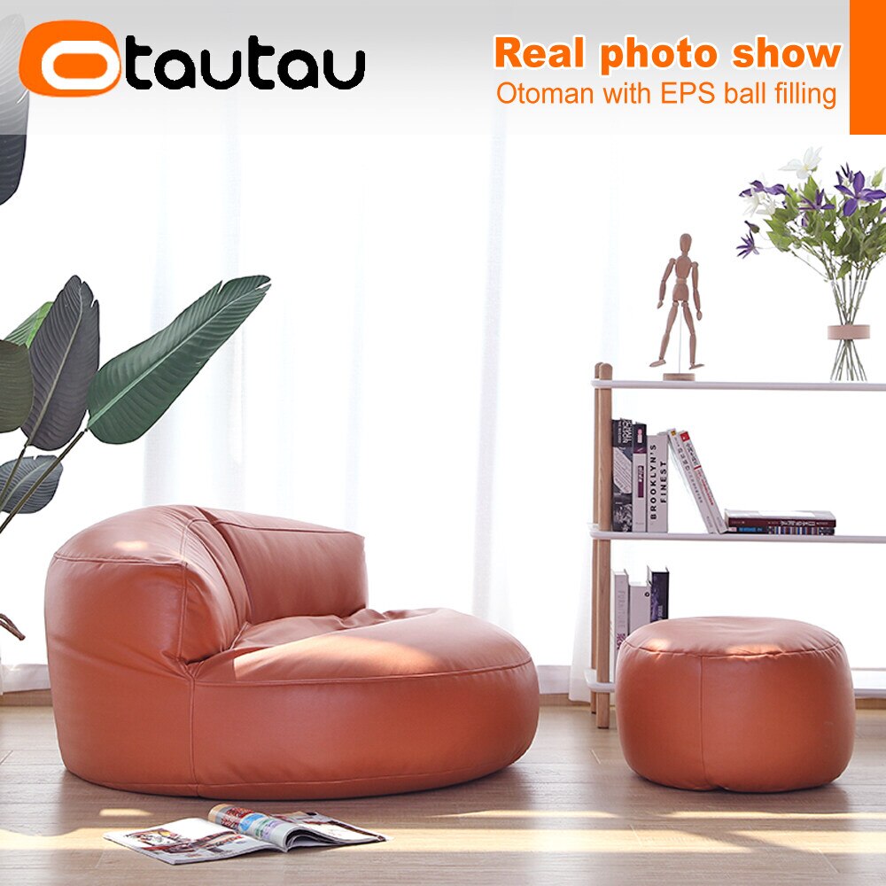 OTAUTAU Round Leather Ottoman