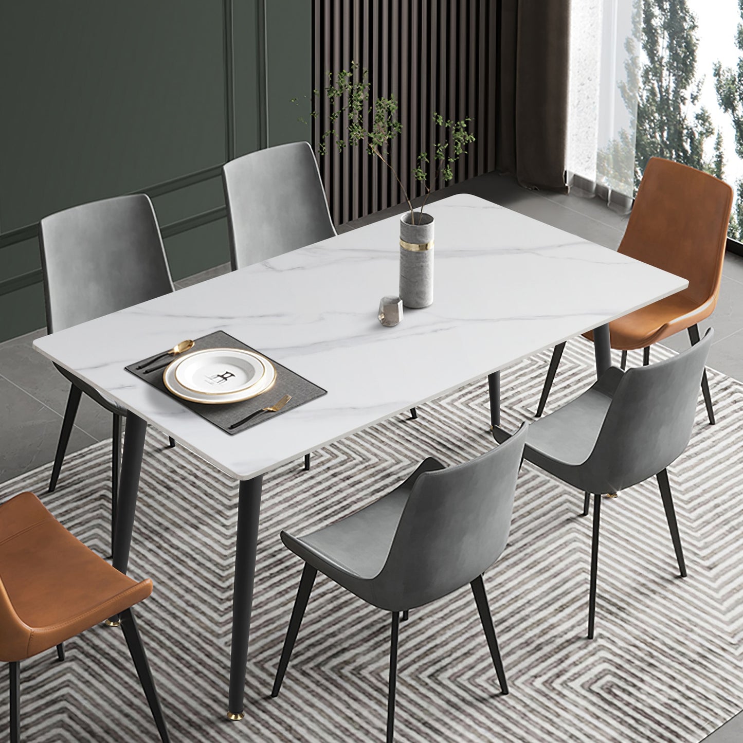 White Stone Top Dining Table