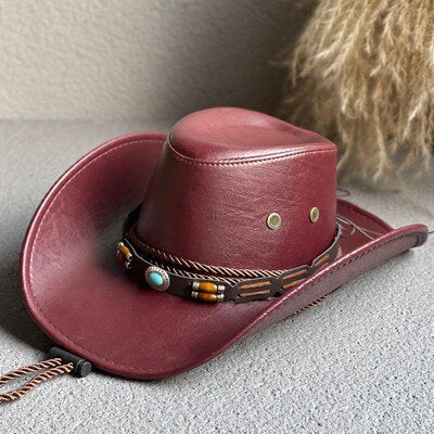 Faux Leather Western Cowboy Hat