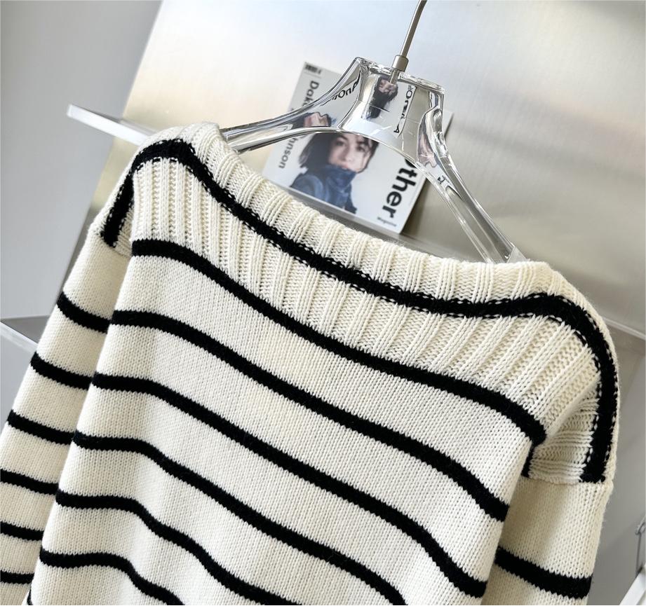 Black and White Striped Wool Sweater