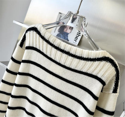 Black and White Striped Wool Sweater
