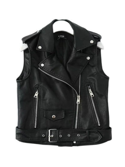 Women Motorcycle Black Leather Vest