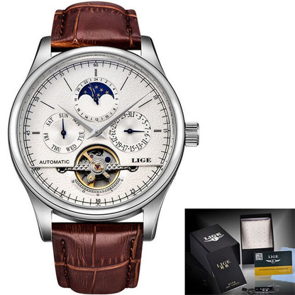 LIGE Leather Tourbillon Watch