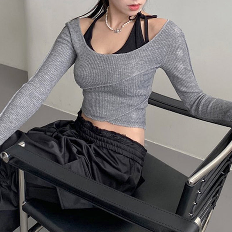 Grey Patchwork Halter Top