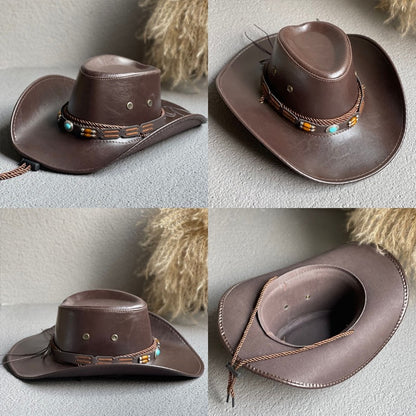 Faux Leather Western Cowboy Hat