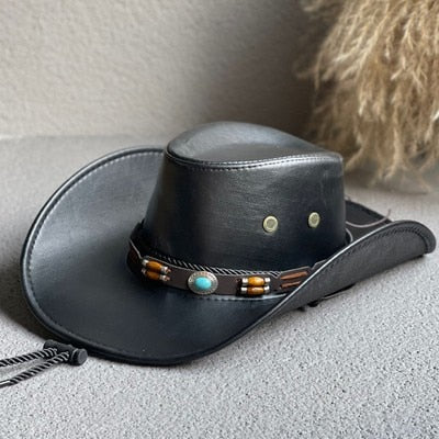Faux Leather Western Cowboy Hat