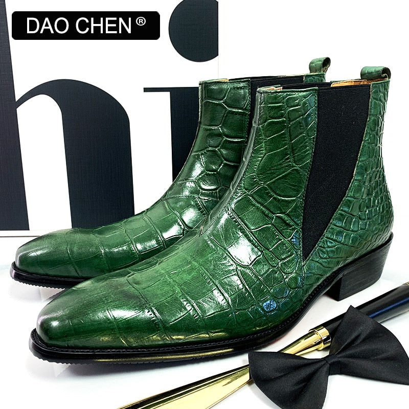 Green Crocodile Pointed Boots